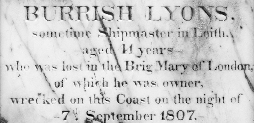 burrish lyons memorial stone for the mary of london at cullen auld kirk